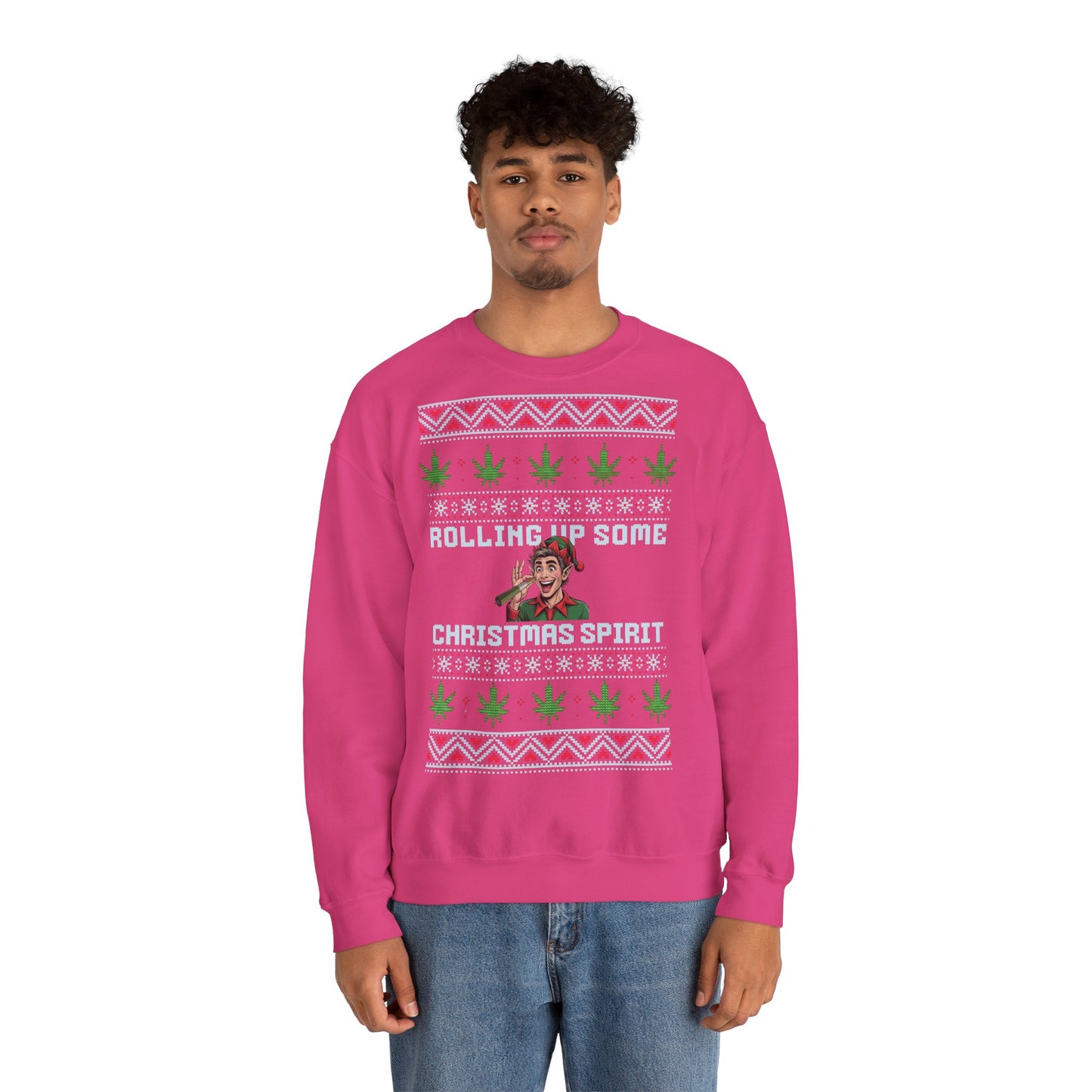 Rolling Up Some Christmas Spirit Sweater Funny Xmas Cannabis Ugly Sweater Style Unisex