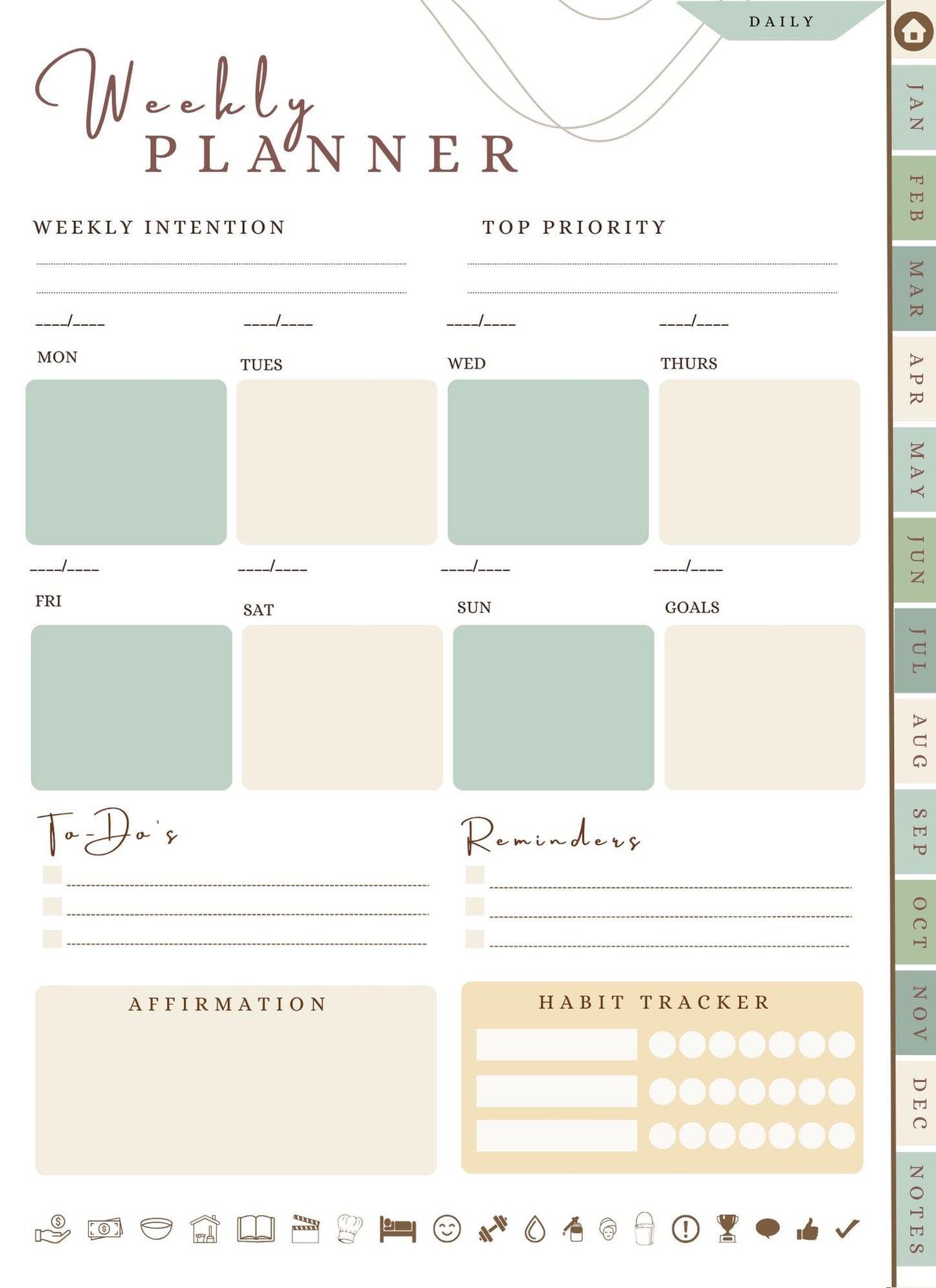 Undatiert 72‑Seiten Life und Weekly Digital Planner PDF – interaktiv & wieder verwendbar für GoodNotes, Notability auf iPad und Tablet 2026