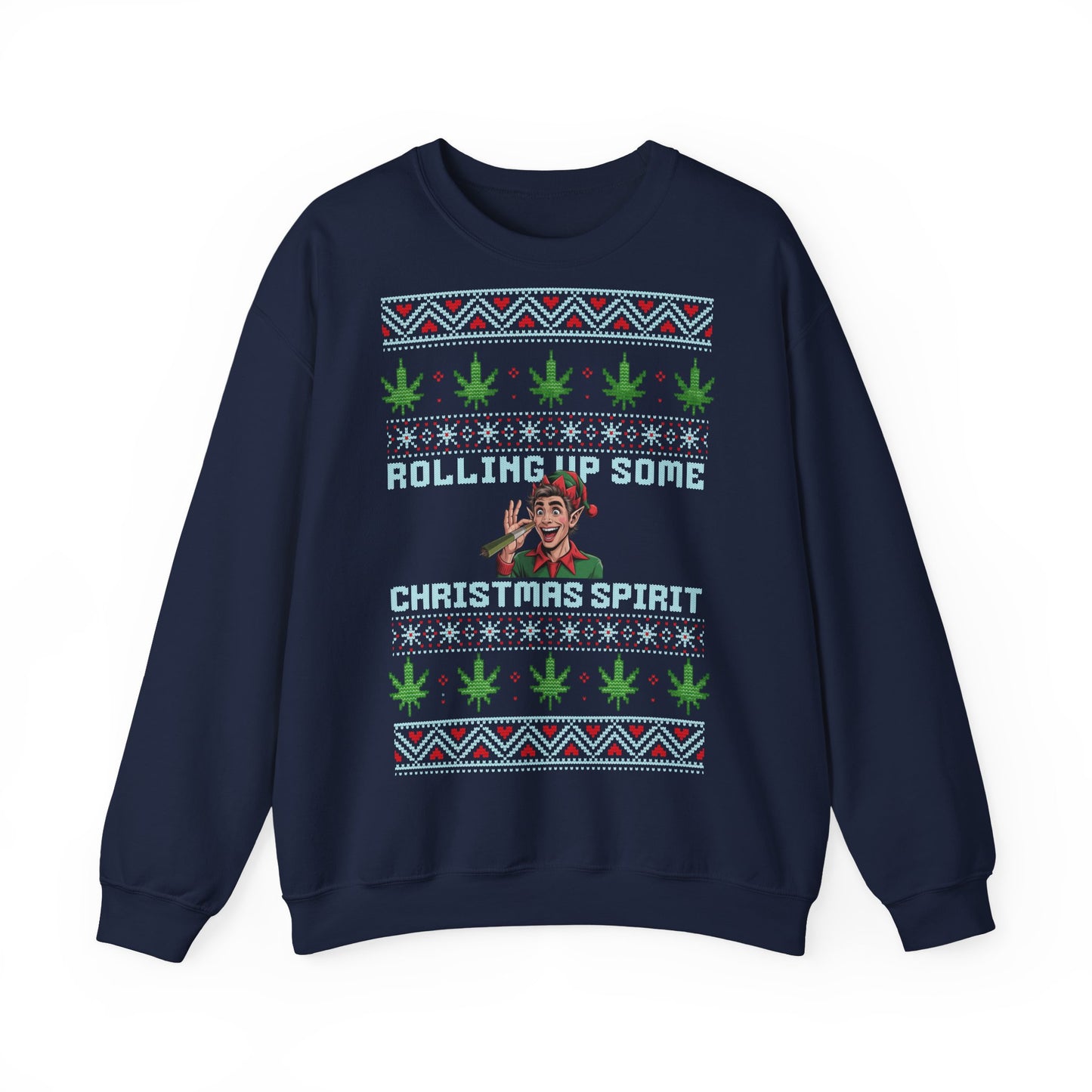 Rolling Up Some Christmas Spirit Sweater Funny Xmas Cannabis Ugly Sweater Style Unisex