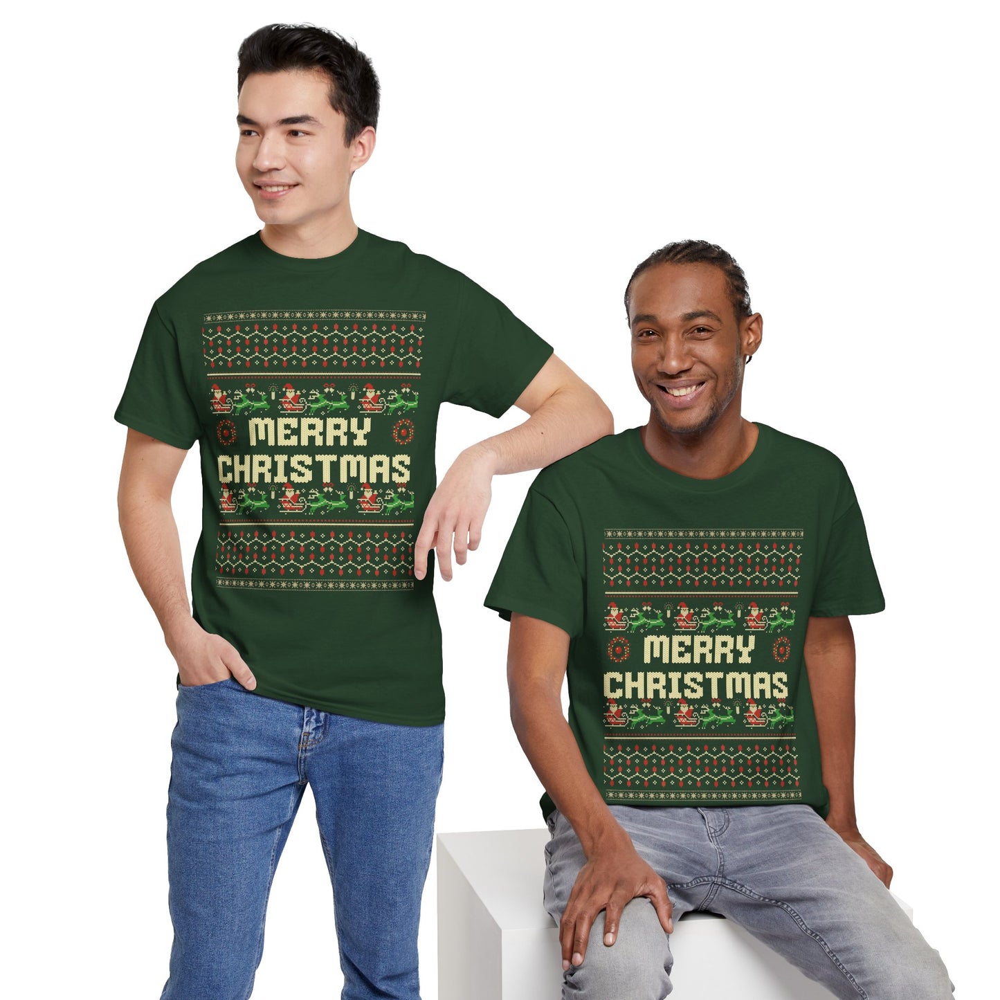 Pixel Christmas Shirt Merry Christmas Retro Xmas TShirt Unisex Festive Holiday Cotton Tee