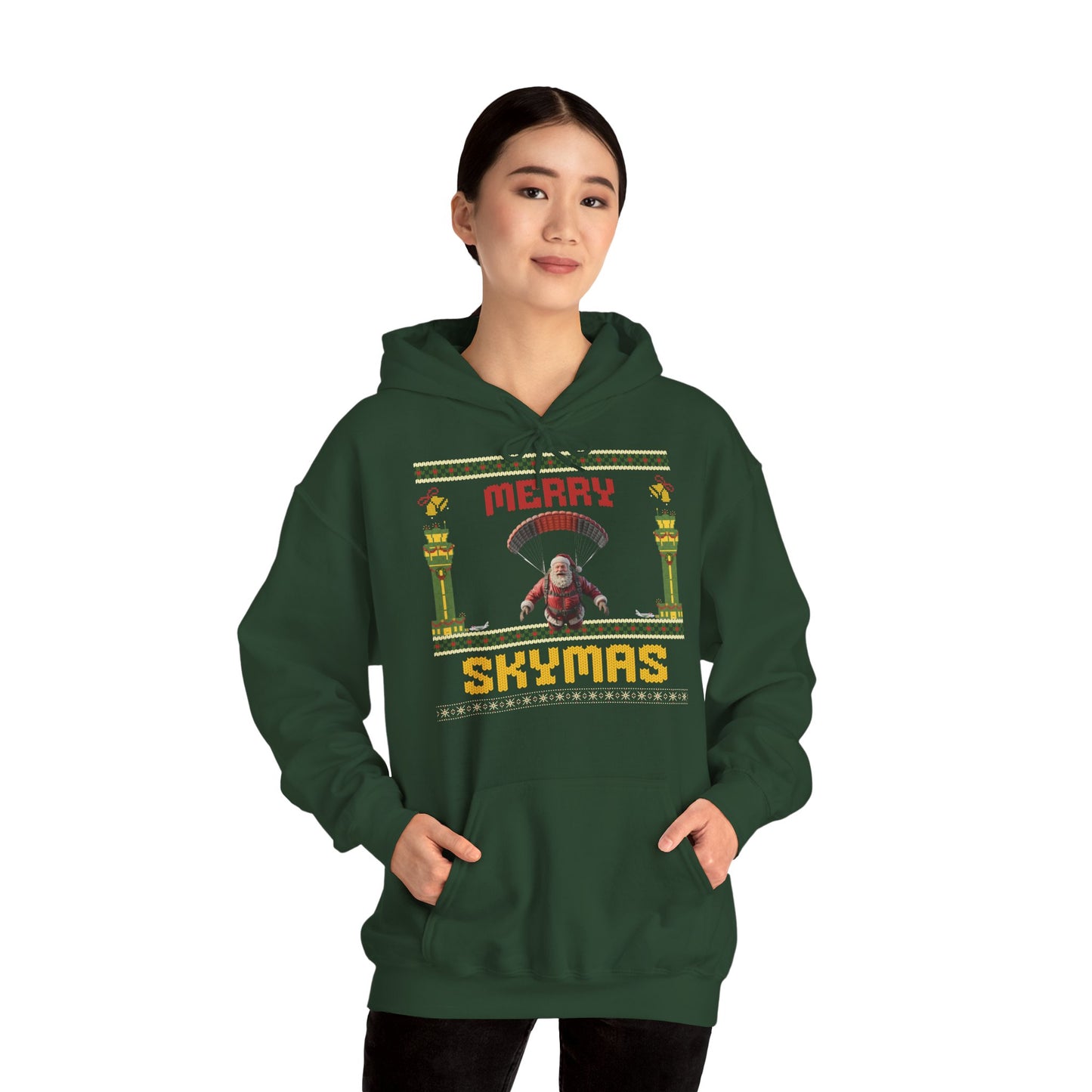 Merry Skymas Hoodie Santa Parachute Ugly Sweater Style Xmas Paragliding Christmas Pullover