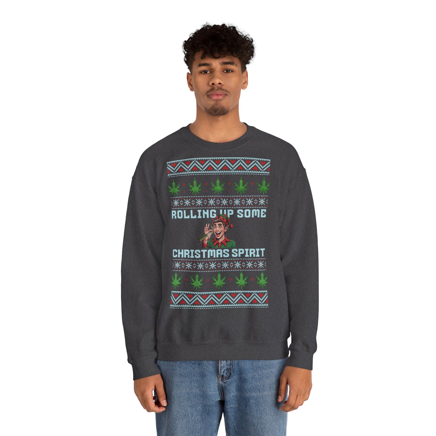Rolling Up Some Christmas Spirit Sweater Funny Xmas Cannabis Ugly Sweater Style Unisex