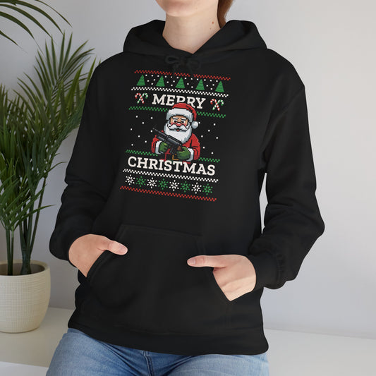 Pixel Santa Hoodie Merry Christmas Ugly Sweater Style Unisex Xmas Pullover Funny Holiday