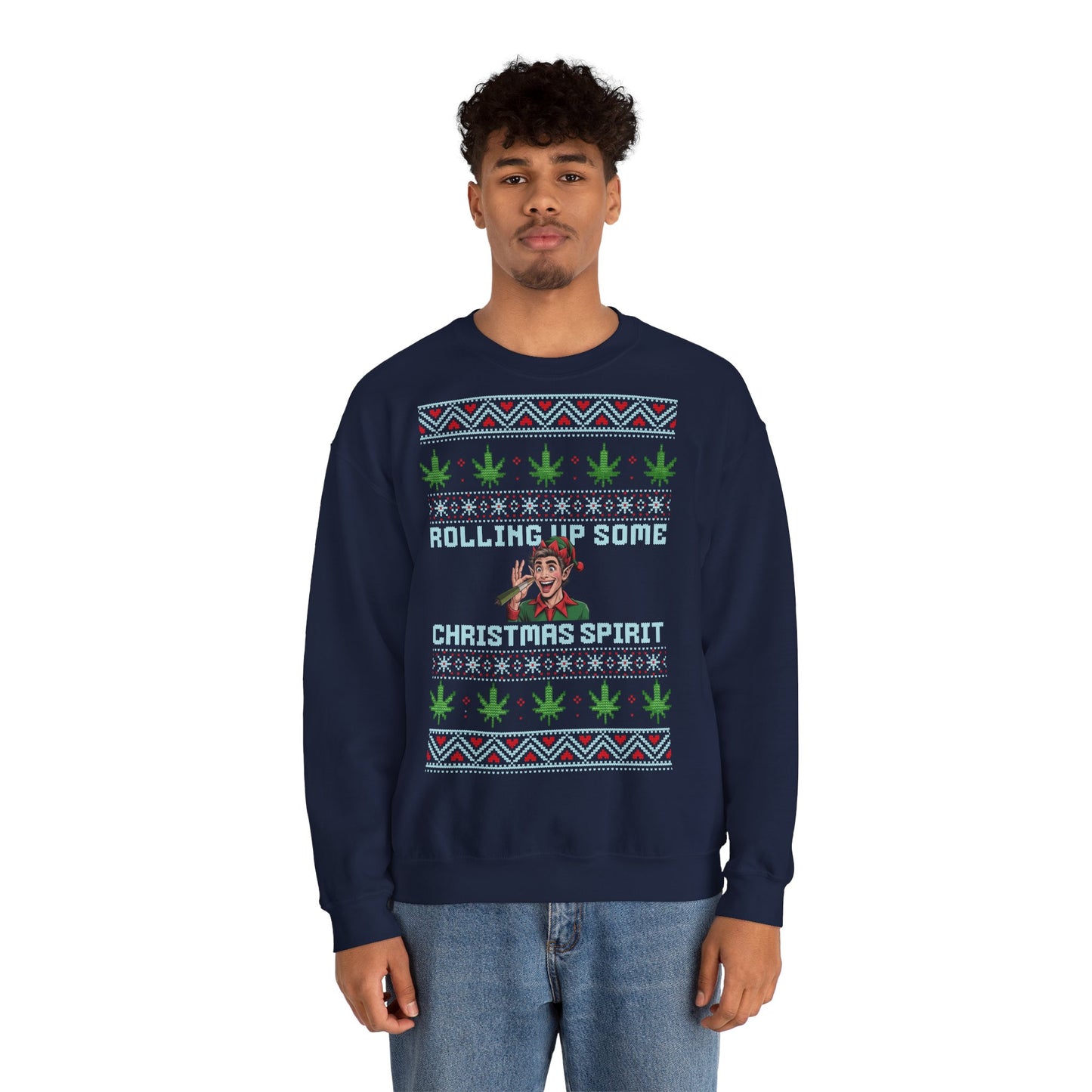 Rolling Up Some Christmas Spirit Sweater Funny Xmas Cannabis Ugly Sweater Style Unisex