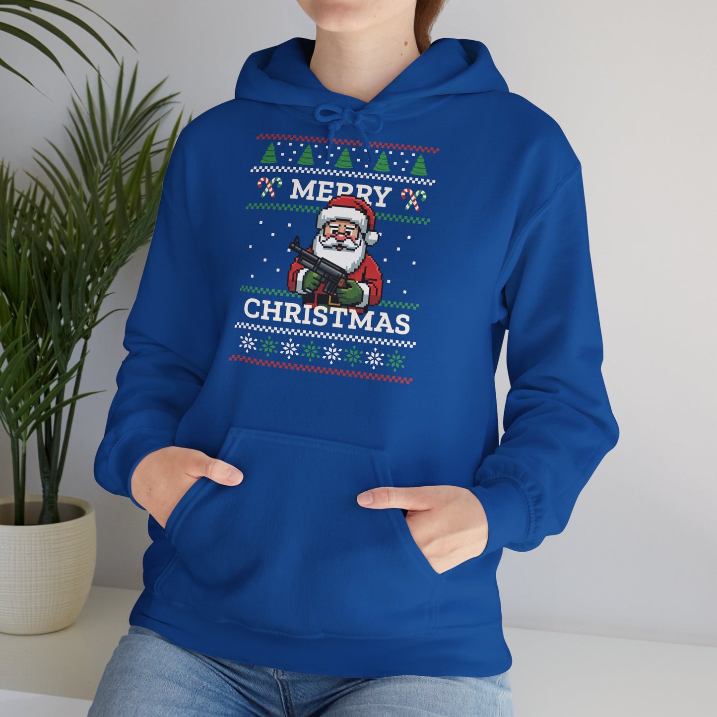 Pixel Santa Hoodie Merry Christmas Ugly Sweater Style Unisex Xmas Pullover Funny Holiday