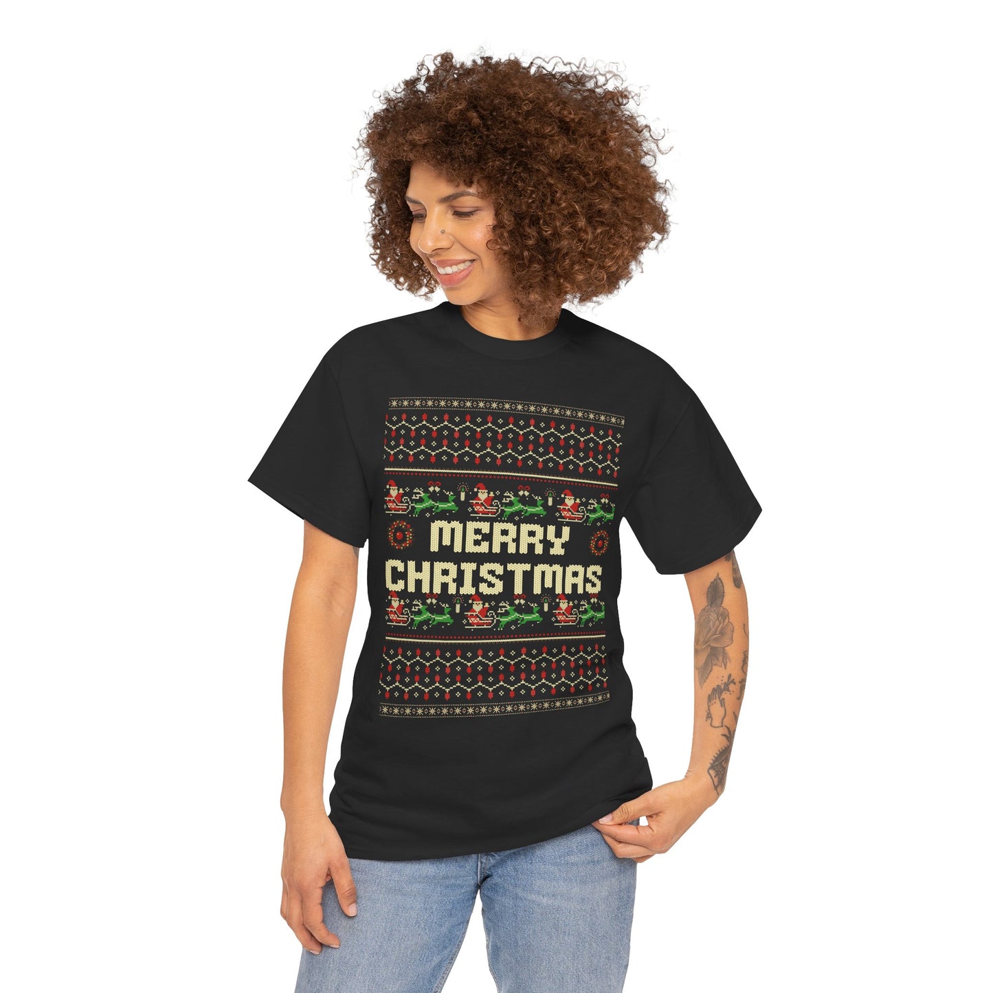 Pixel Christmas Shirt Merry Christmas Retro Xmas TShirt Unisex Festive Holiday Cotton Tee