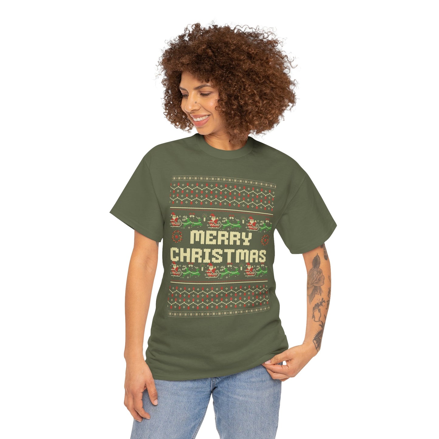 Pixel Christmas Shirt Merry Christmas Retro Xmas TShirt Unisex Festive Holiday Cotton Tee