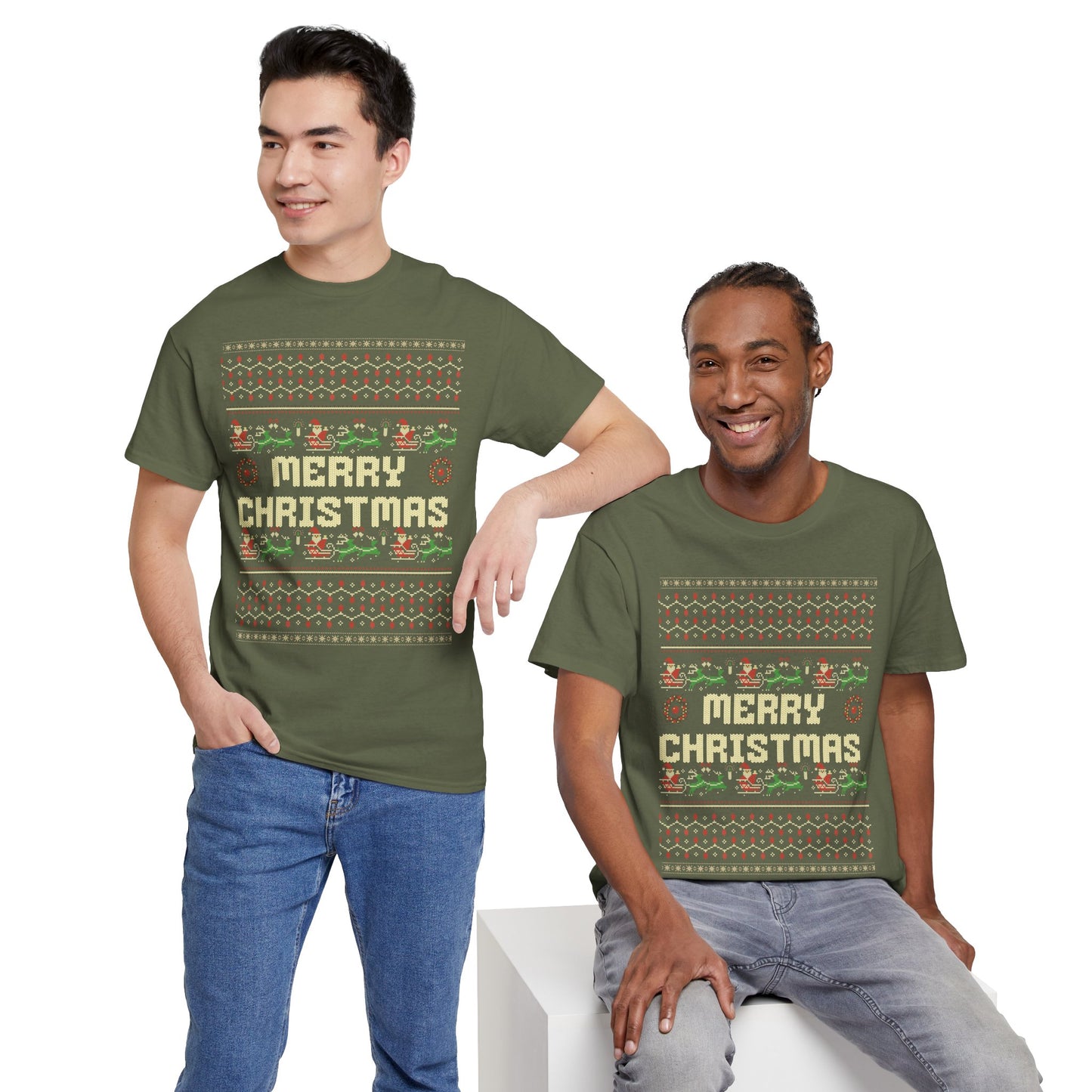 Pixel Christmas Shirt Merry Christmas Retro Xmas TShirt Unisex Festive Holiday Cotton Tee