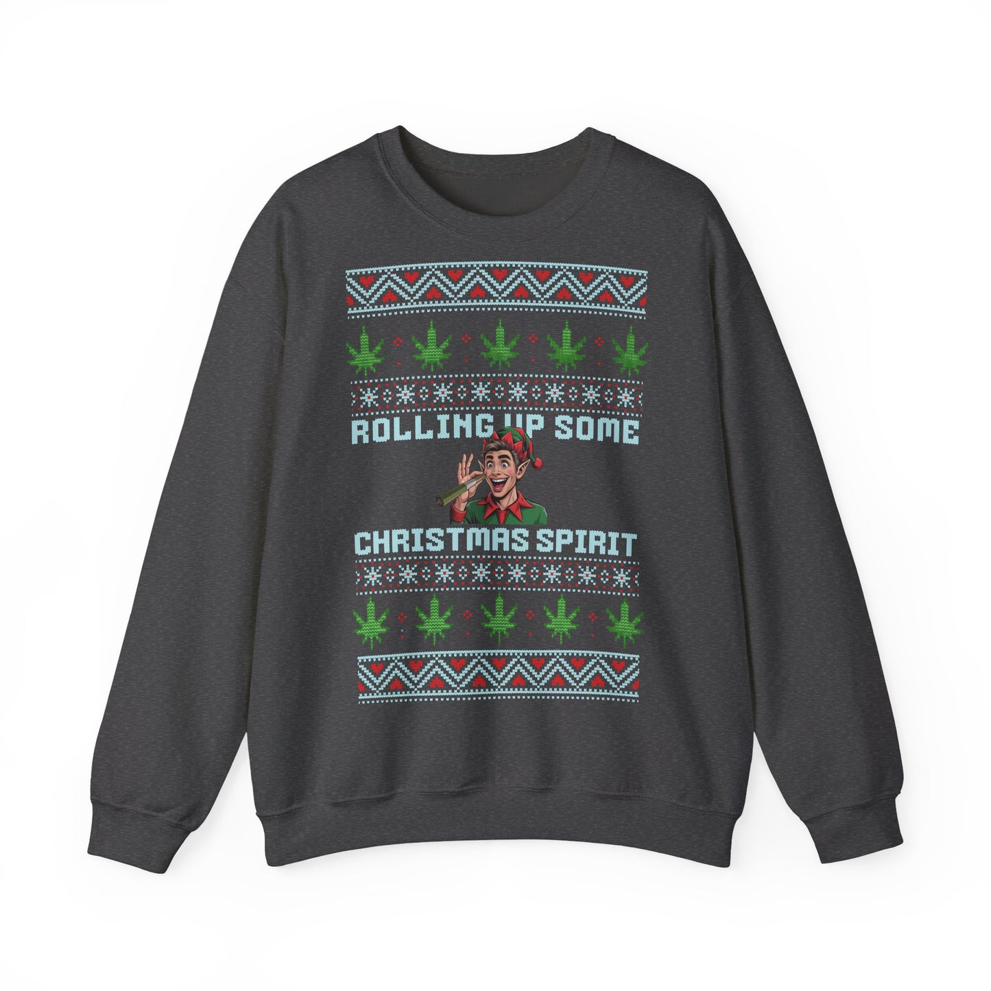 Rolling Up Some Christmas Spirit Sweater Funny Xmas Cannabis Ugly Sweater Style Unisex