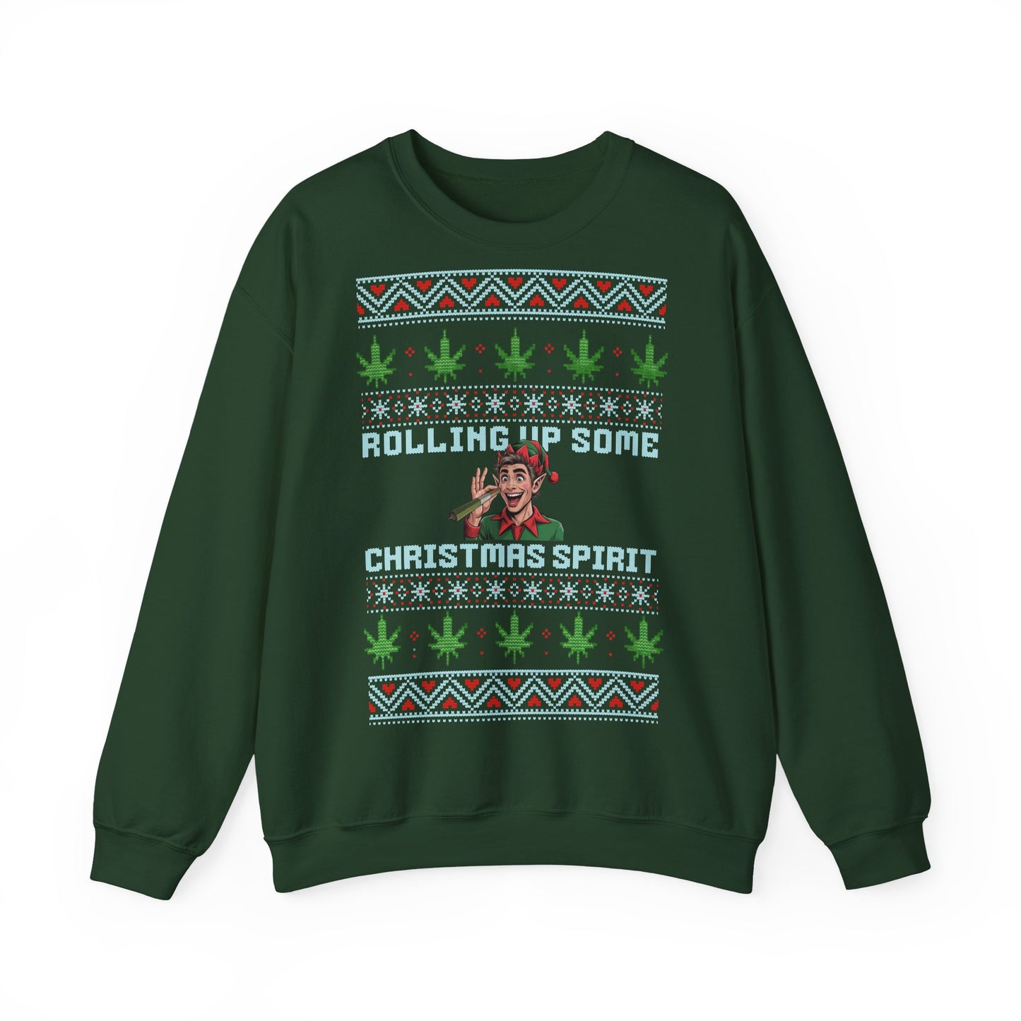 Rolling Up Some Christmas Spirit Sweater Funny Xmas Cannabis Ugly Sweater Style Unisex
