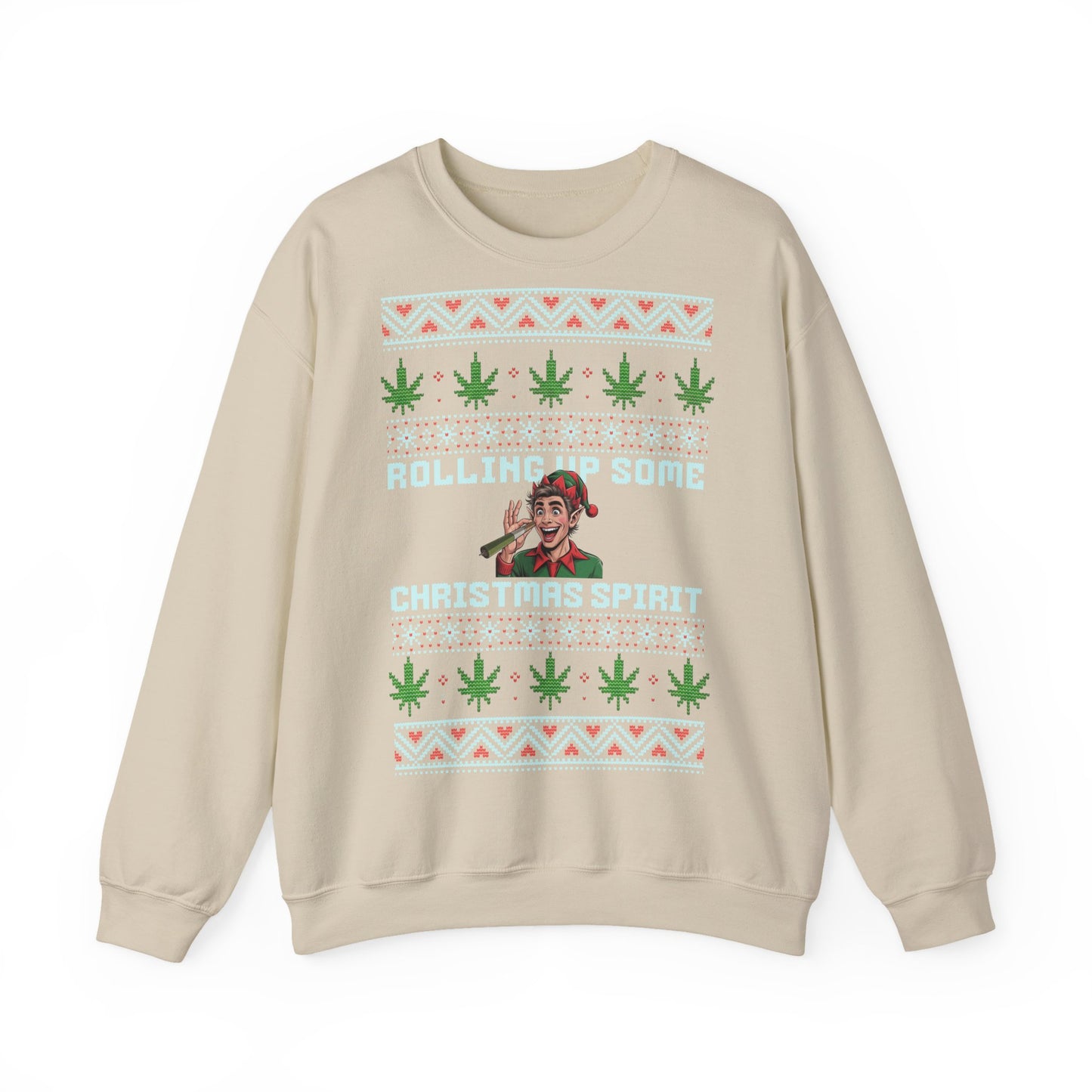 Rolling Up Some Christmas Spirit Sweater Funny Xmas Cannabis Ugly Sweater Style Unisex