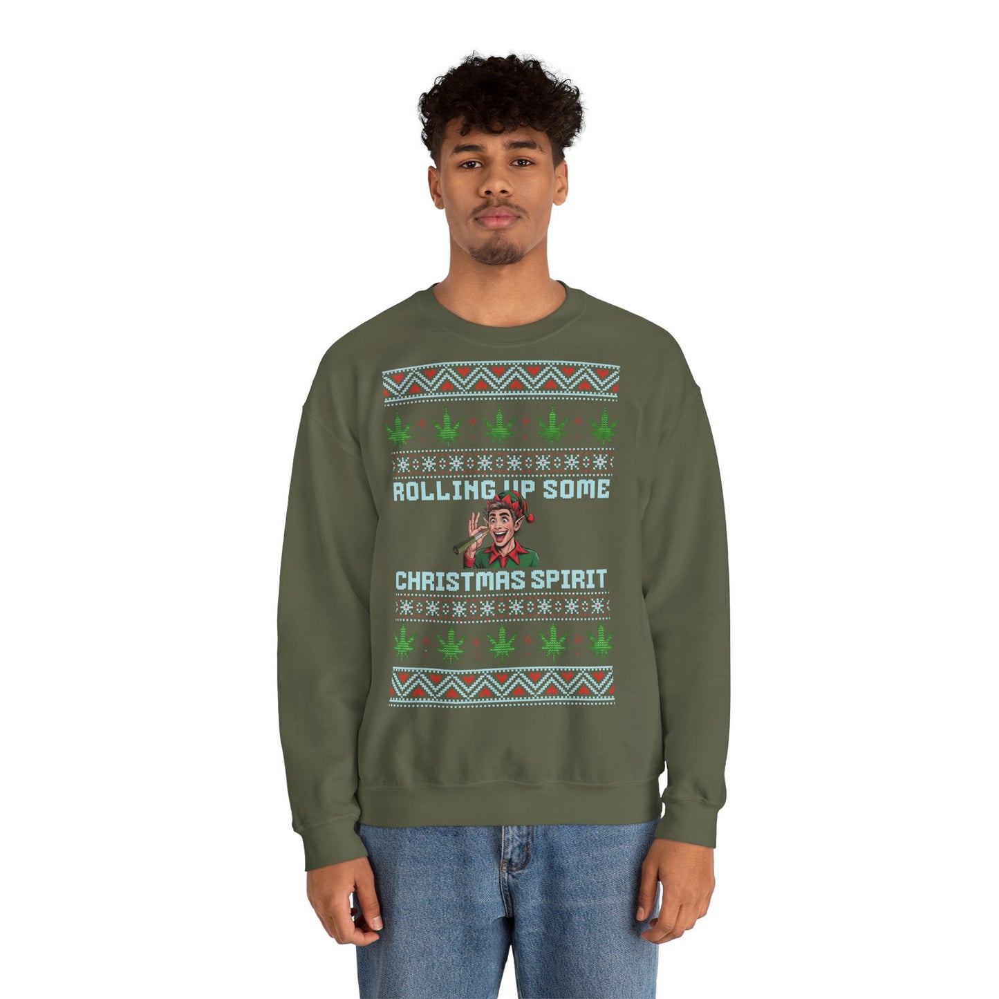 Rolling Up Some Christmas Spirit Sweater Funny Xmas Cannabis Ugly Sweater Style Unisex