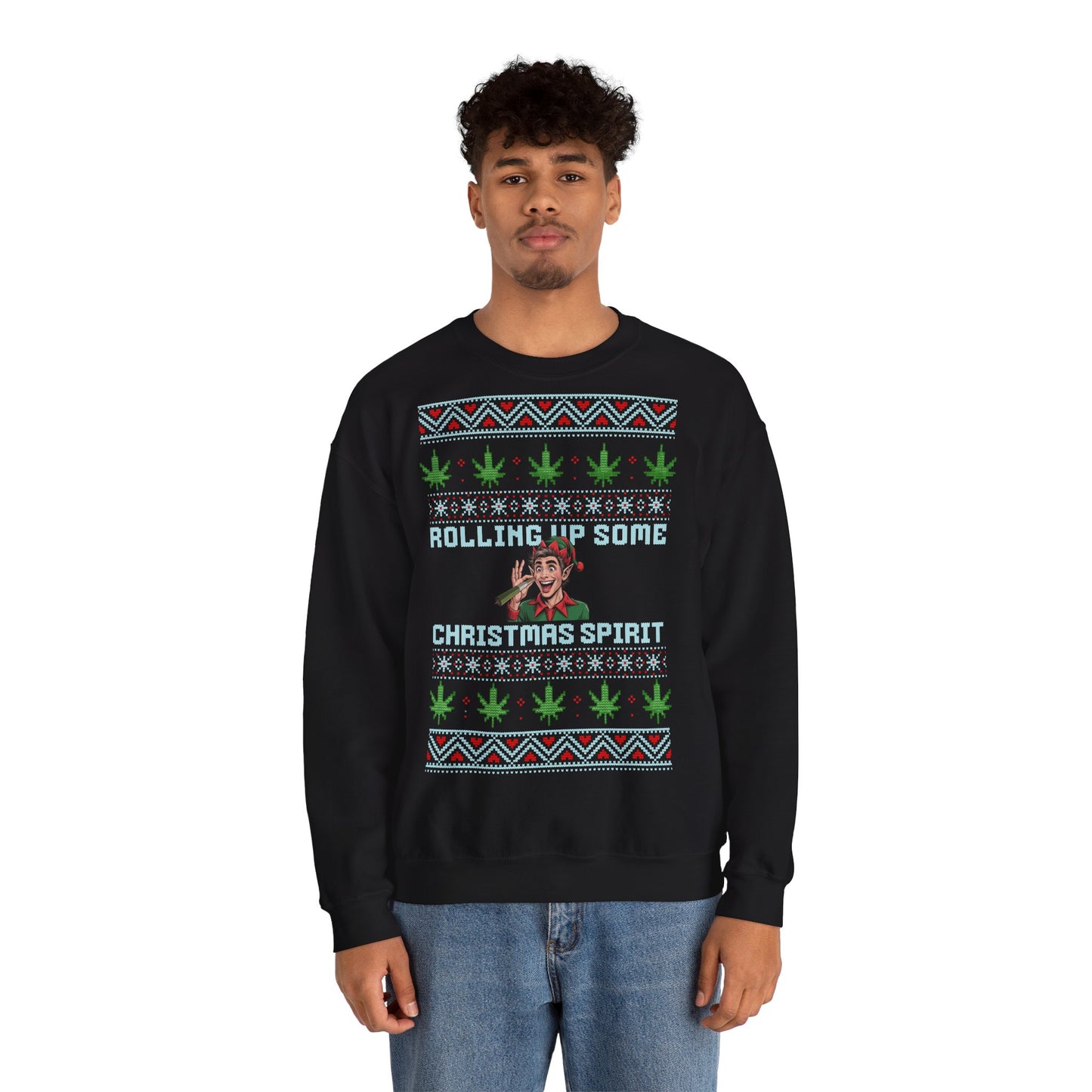 Rolling Up Some Christmas Spirit Sweater Funny Xmas Cannabis Ugly Sweater Style Unisex