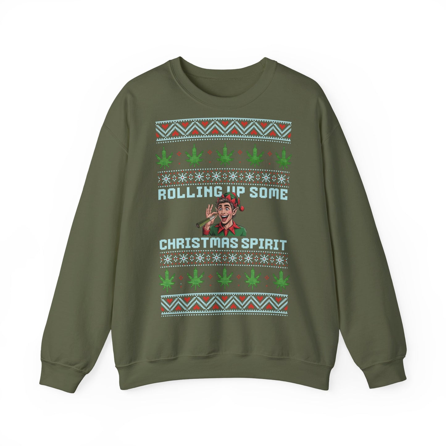 Rolling Up Some Christmas Spirit Sweater Funny Xmas Cannabis Ugly Sweater Style Unisex