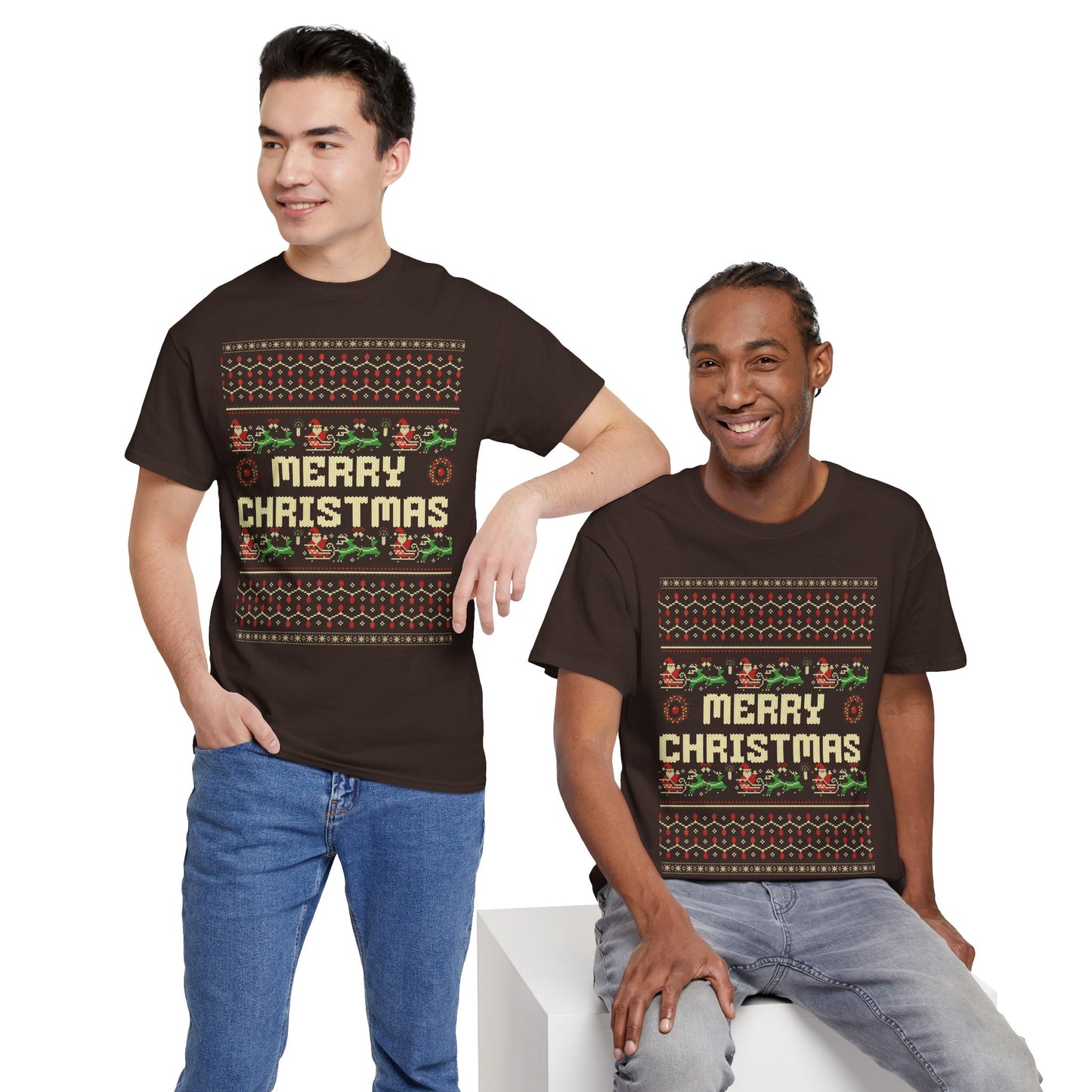 Pixel Christmas Shirt Merry Christmas Retro Xmas TShirt Unisex Festive Holiday Cotton Tee