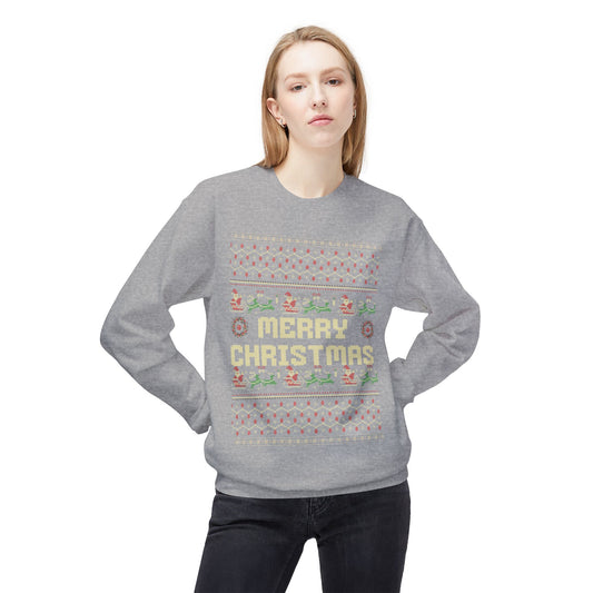 Merry Christmas Pixel Sweater – Retro Ugly Christmas Pullover | Santa & Reindeer Knit Style