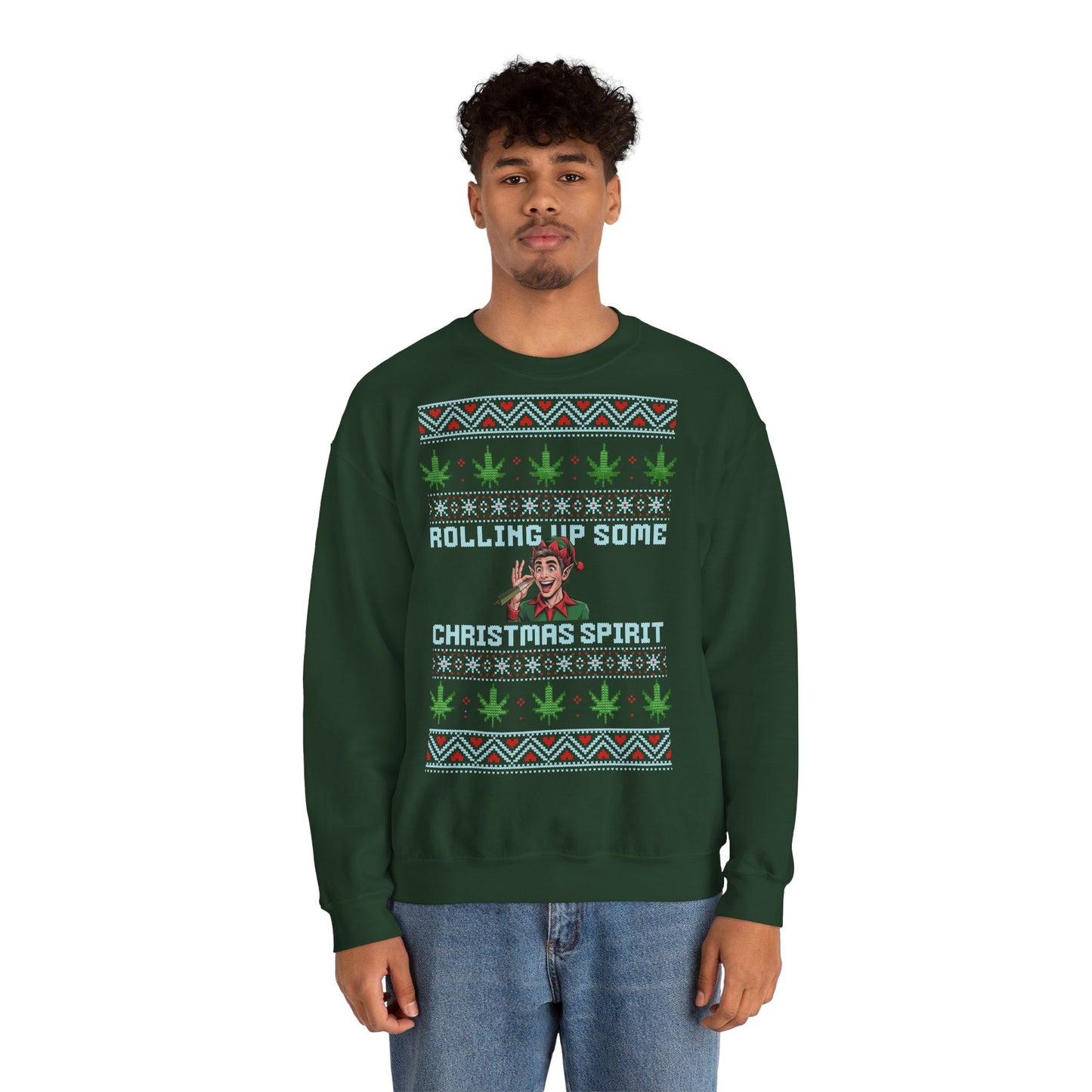 Rolling Up Some Christmas Spirit Sweater Funny Xmas Cannabis Ugly Sweater Style Unisex
