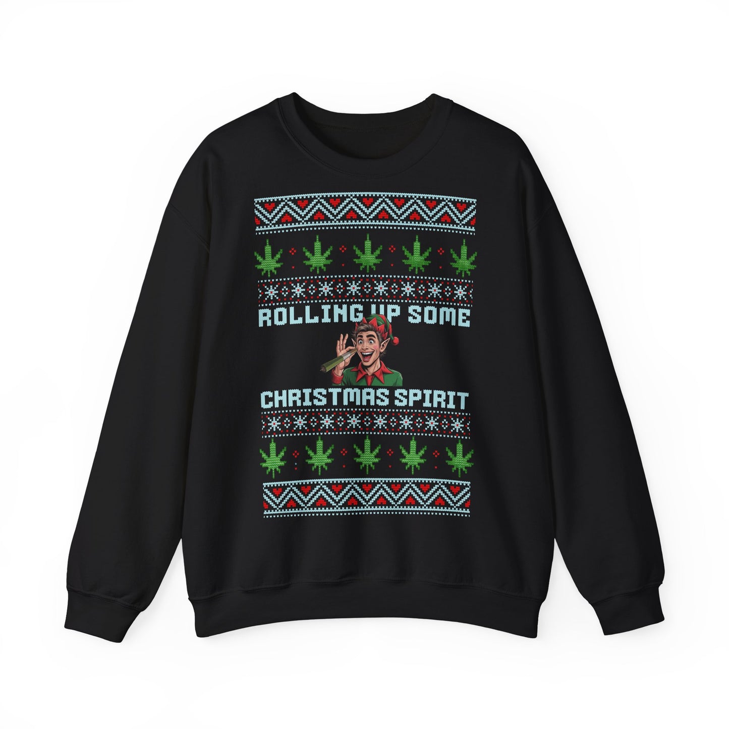 Rolling Up Some Christmas Spirit Sweater Funny Xmas Cannabis Ugly Sweater Style Unisex