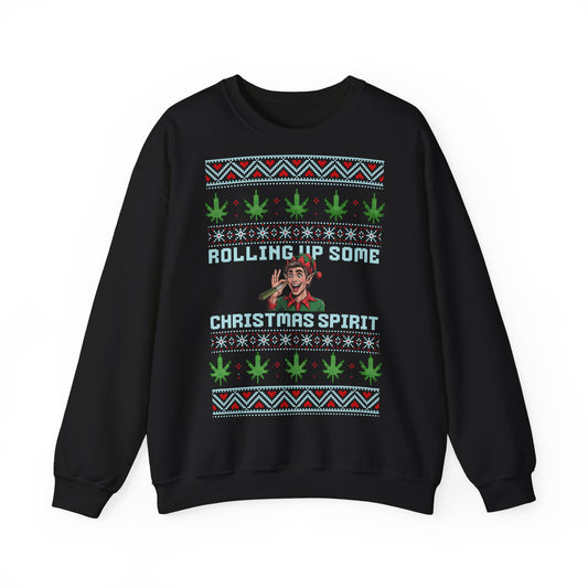 Rolling Up Some Christmas Spirit Sweater Funny Xmas Cannabis Ugly Sweater Style Unisex