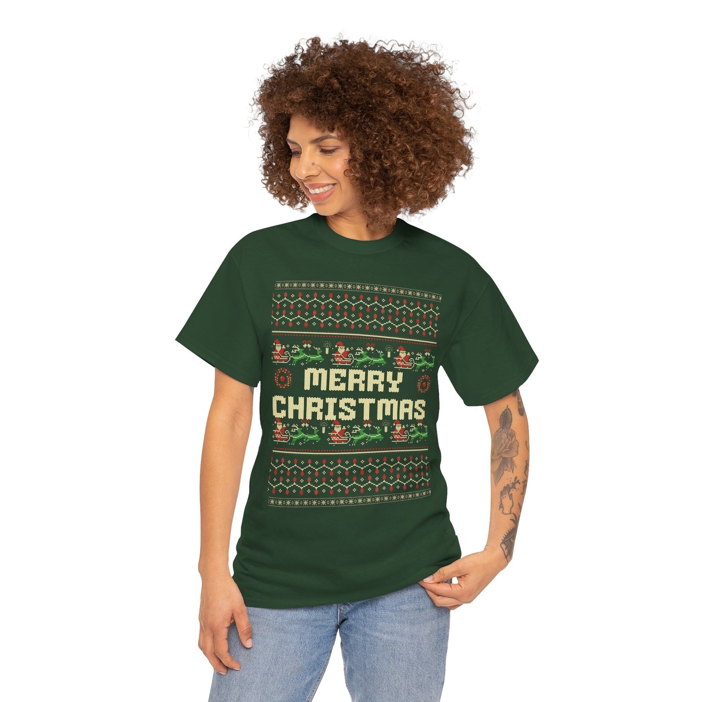 Pixel Christmas Shirt Merry Christmas Retro Xmas TShirt Unisex Festive Holiday Cotton Tee