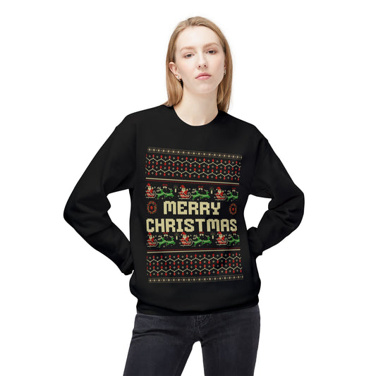 Merry Christmas Pixel Sweater – Retro Ugly Christmas Pullover | Santa & Reindeer Knit Style