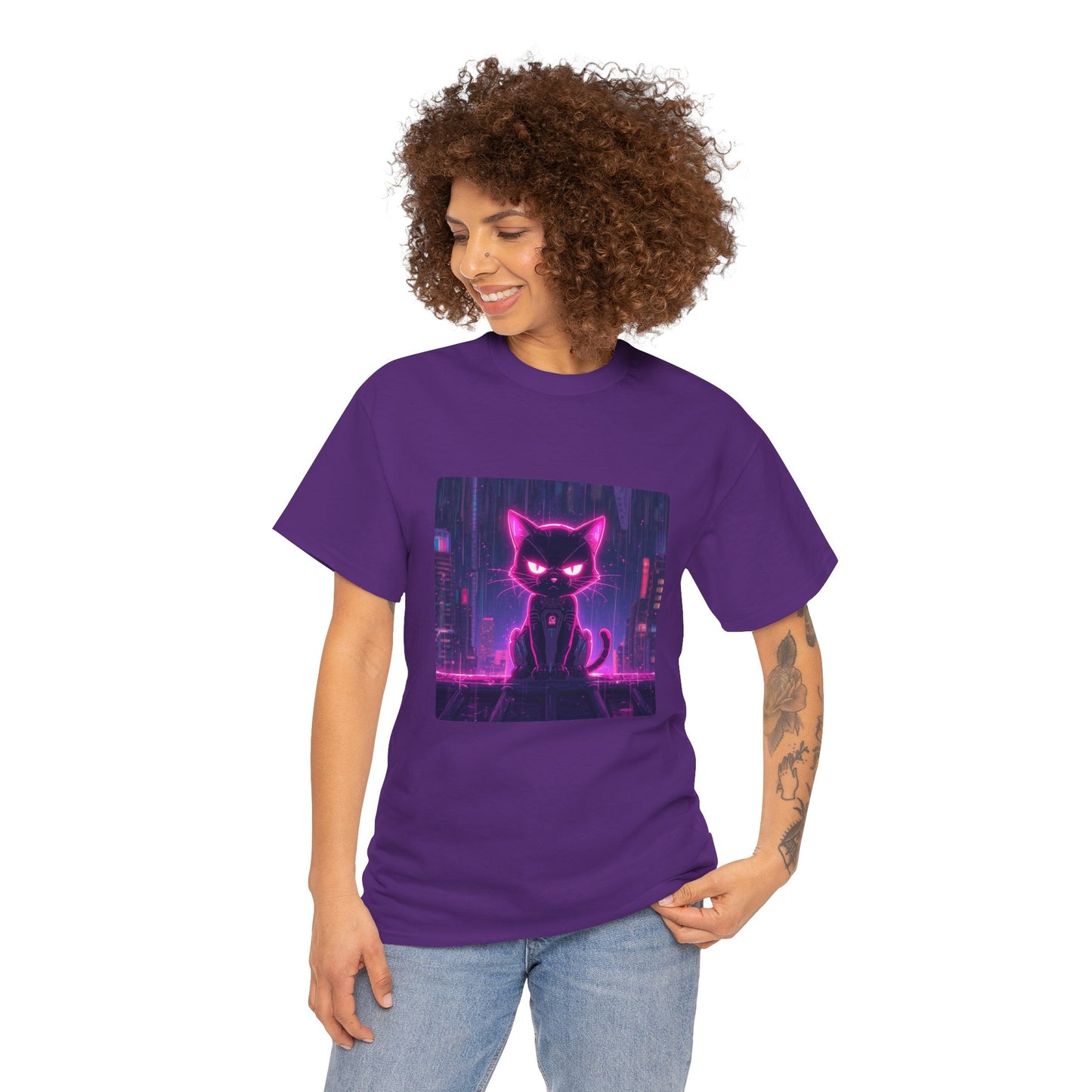 Cyberpunk Katze Neon T Shirt Futuristisches Streetwear Design Unisex Shirt Gamer Geschenk