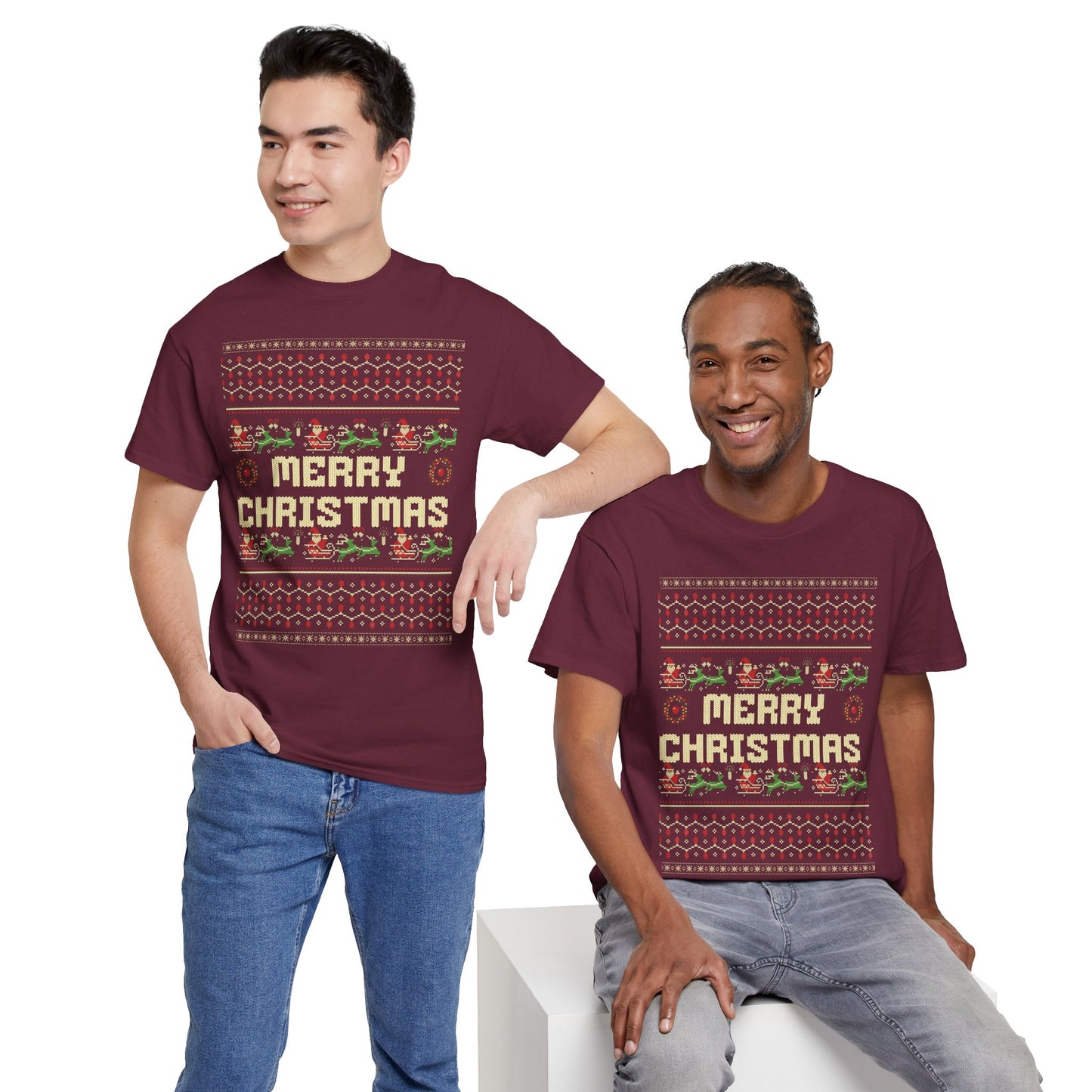 Pixel Christmas Shirt Merry Christmas Retro Xmas TShirt Unisex Festive Holiday Cotton Tee