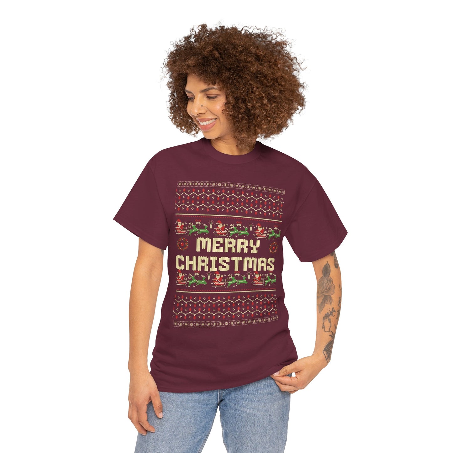 Pixel Christmas Shirt Merry Christmas Retro Xmas TShirt Unisex Festive Holiday Cotton Tee