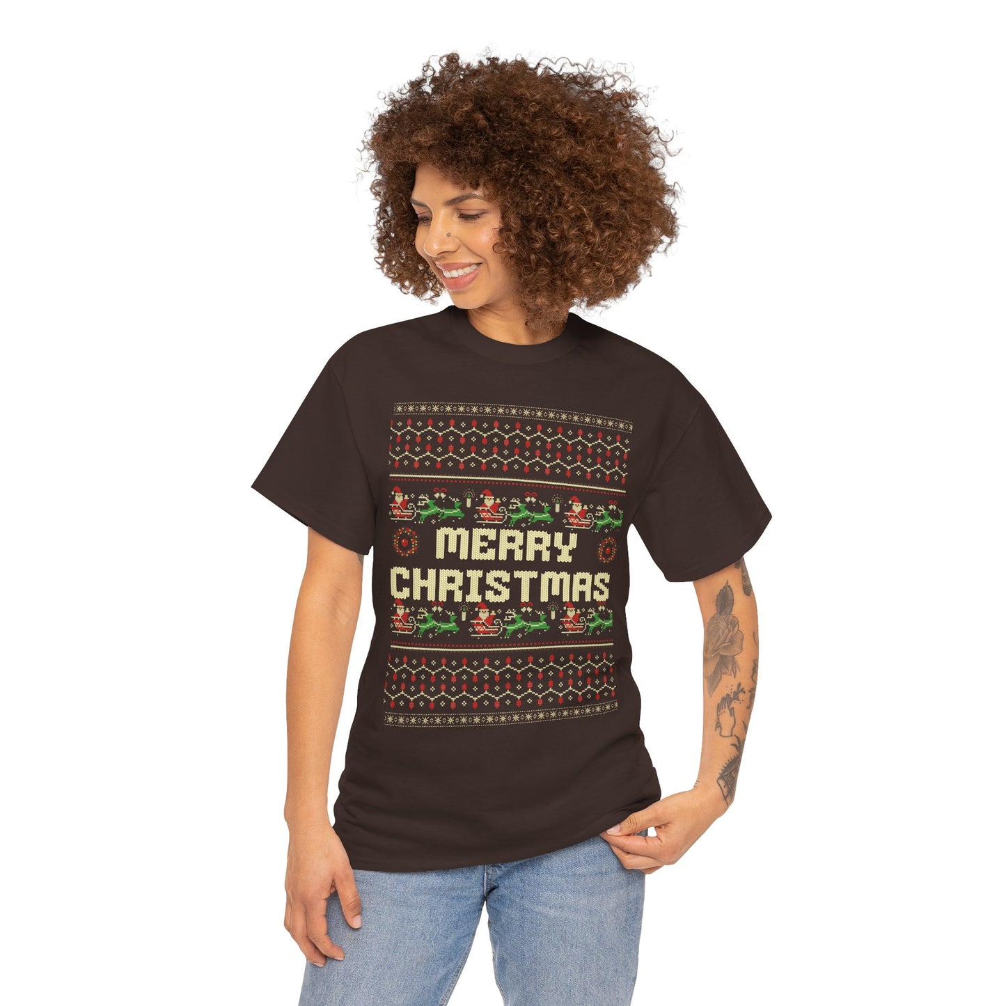 Pixel Christmas Shirt Merry Christmas Retro Xmas TShirt Unisex Festive Holiday Cotton Tee