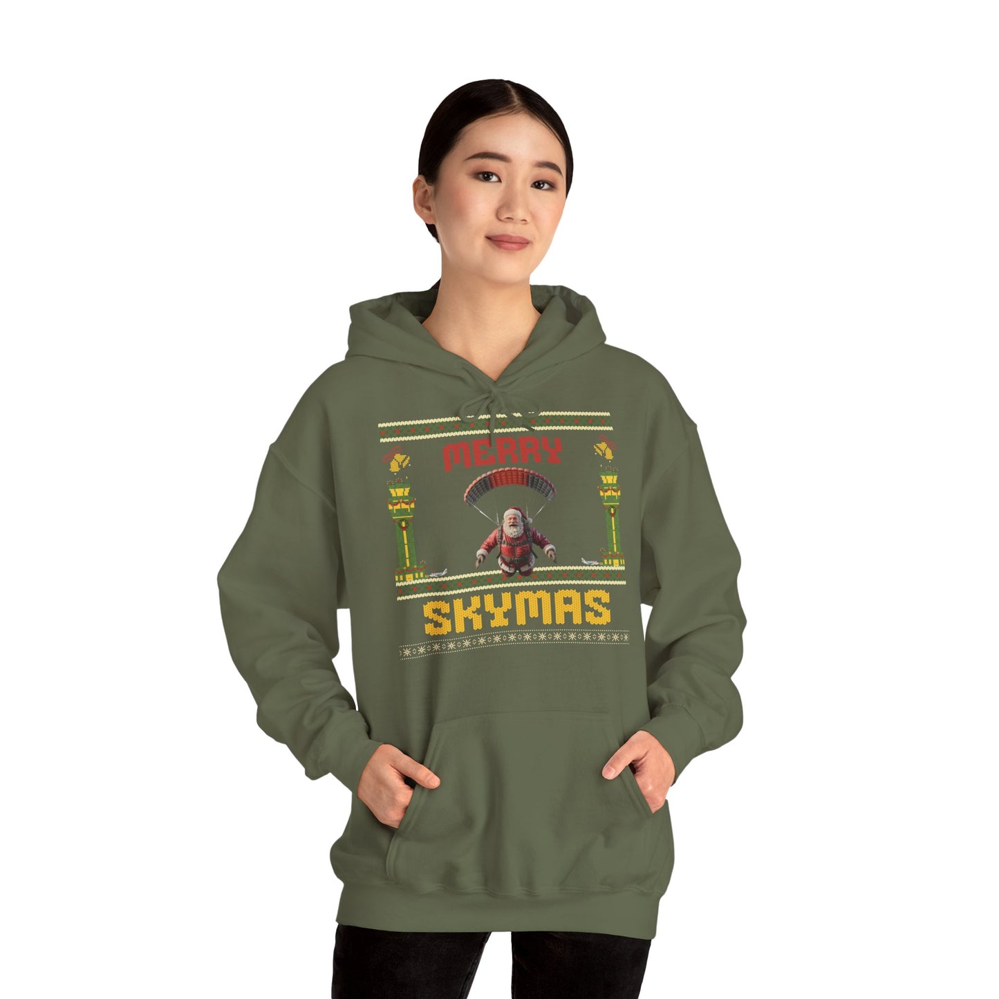 Merry Skymas Hoodie Santa Parachute Ugly Sweater Style Xmas Paragliding Christmas Pullover