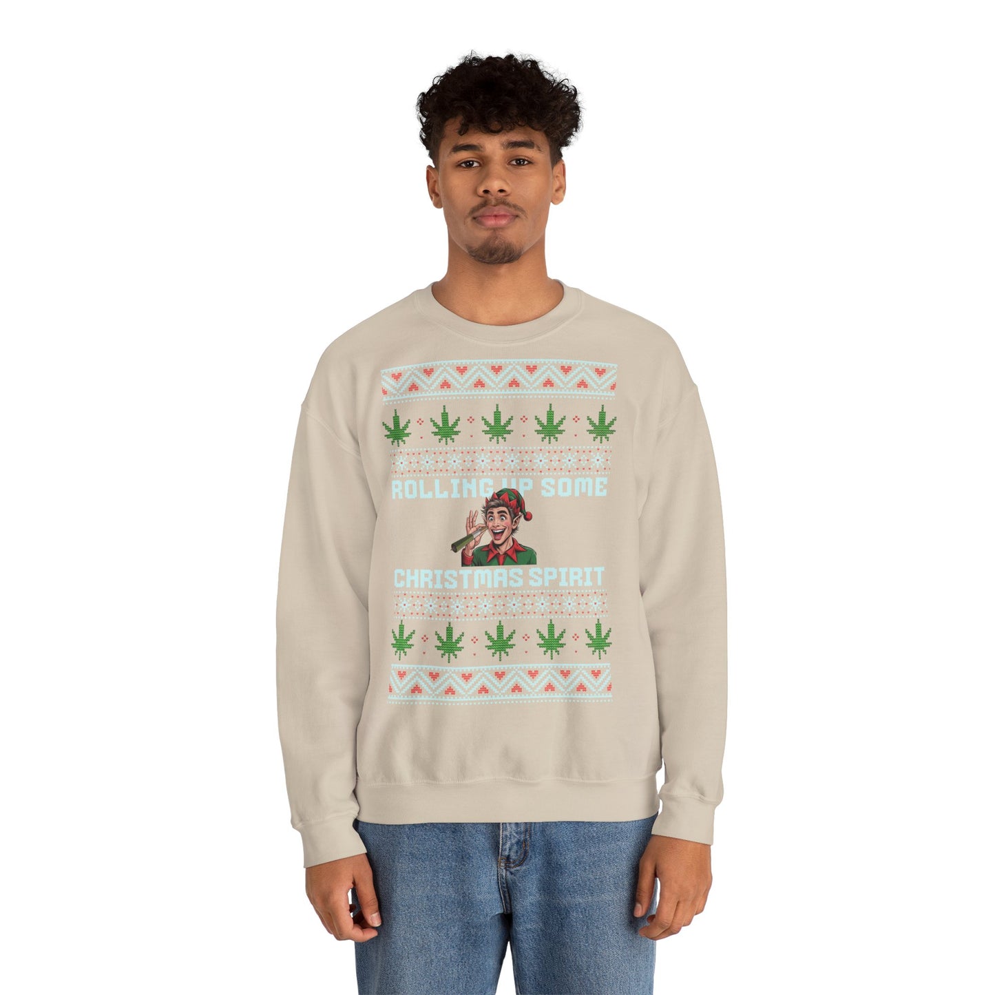 Rolling Up Some Christmas Spirit Sweater Funny Xmas Cannabis Ugly Sweater Style Unisex