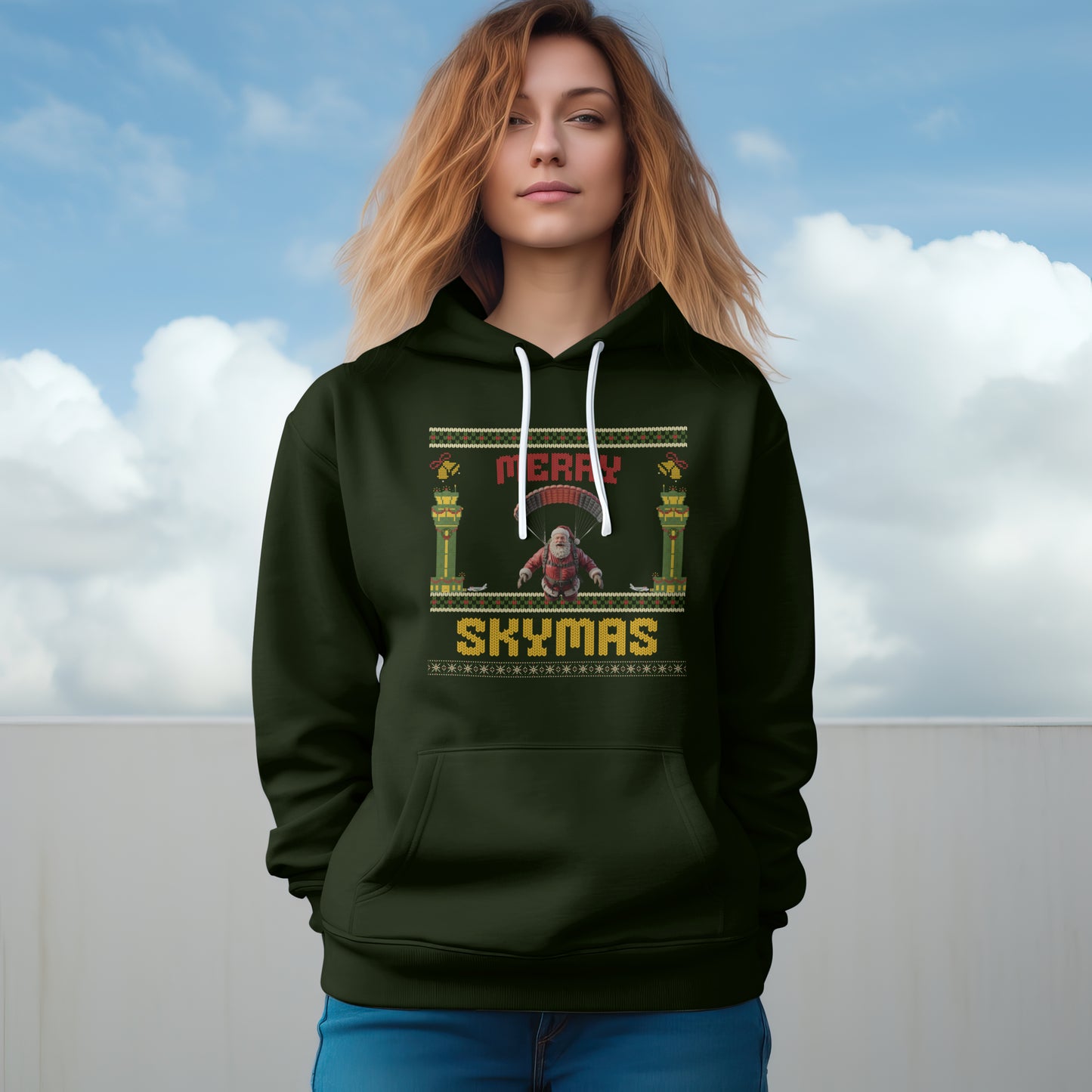Merry Skymas Hoodie Santa Parachute Ugly Sweater Style Xmas Paragliding Christmas Pullover