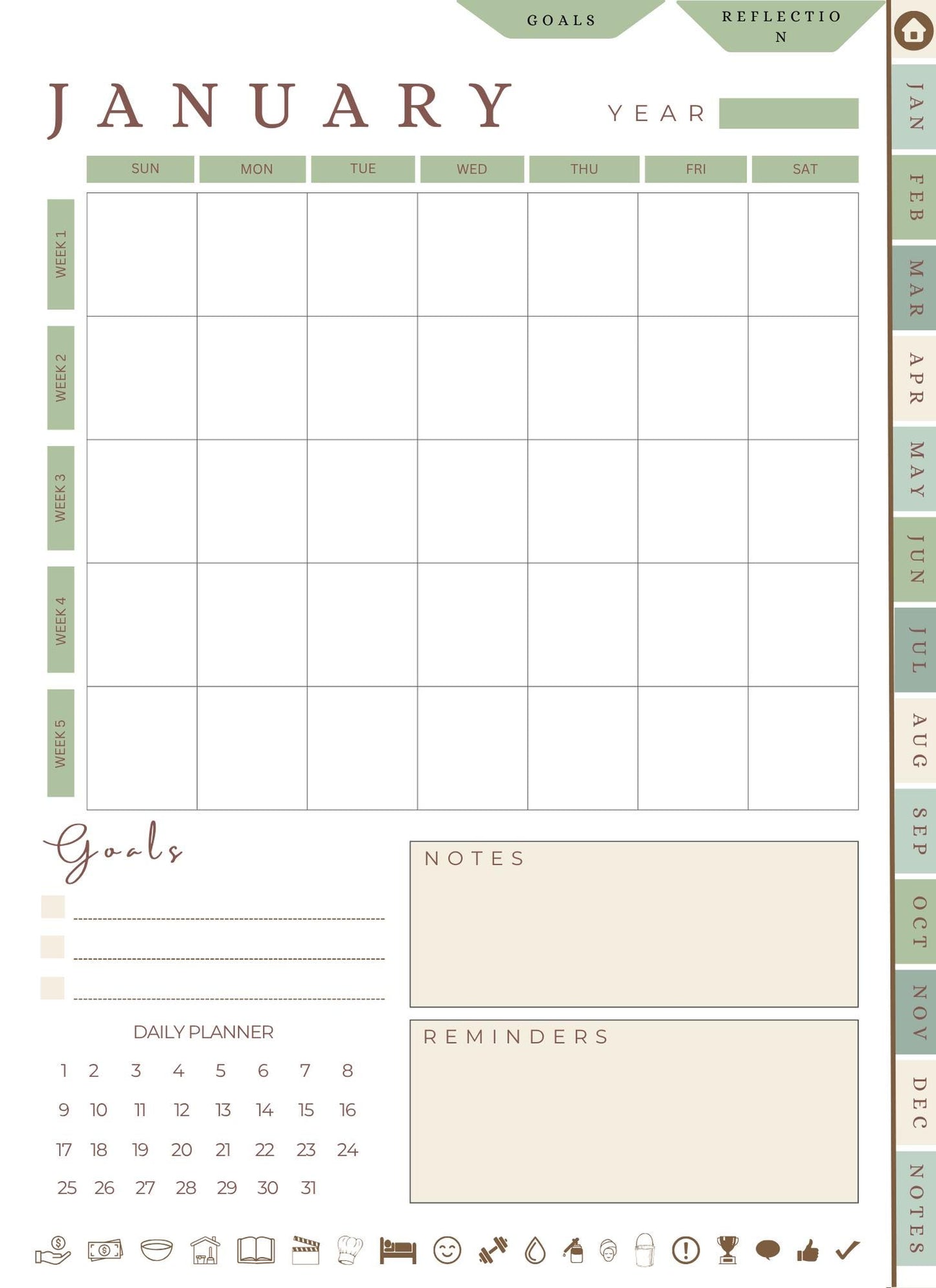 Undatiert 72‑Seiten Life und Weekly Digital Planner PDF – interaktiv & wieder verwendbar für GoodNotes, Notability auf iPad und Tablet 2026