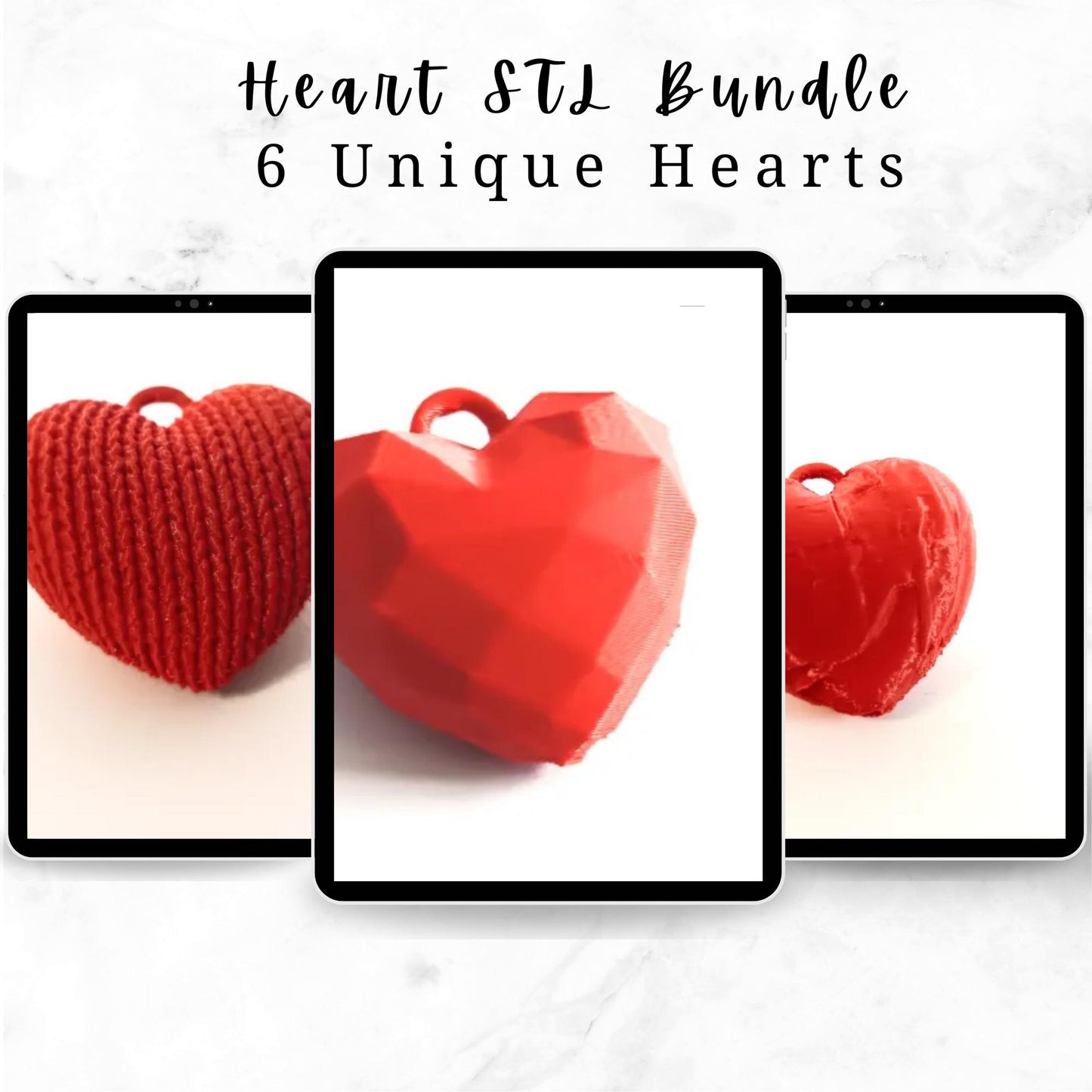 Heart STL Bundle - 6 Unique 3D Printable Hearts for Keychains & Decor for Valentine or Gift