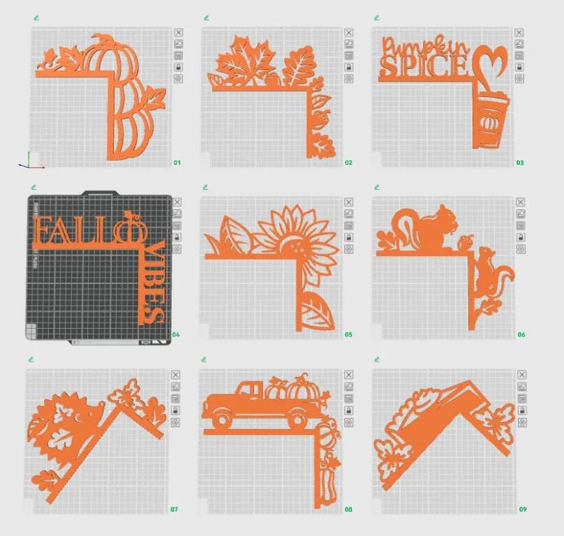 Door Corner STL Set – 9 Autumn, Halloween &amp; Thanksgiving 3D Printed Decorative Designs
