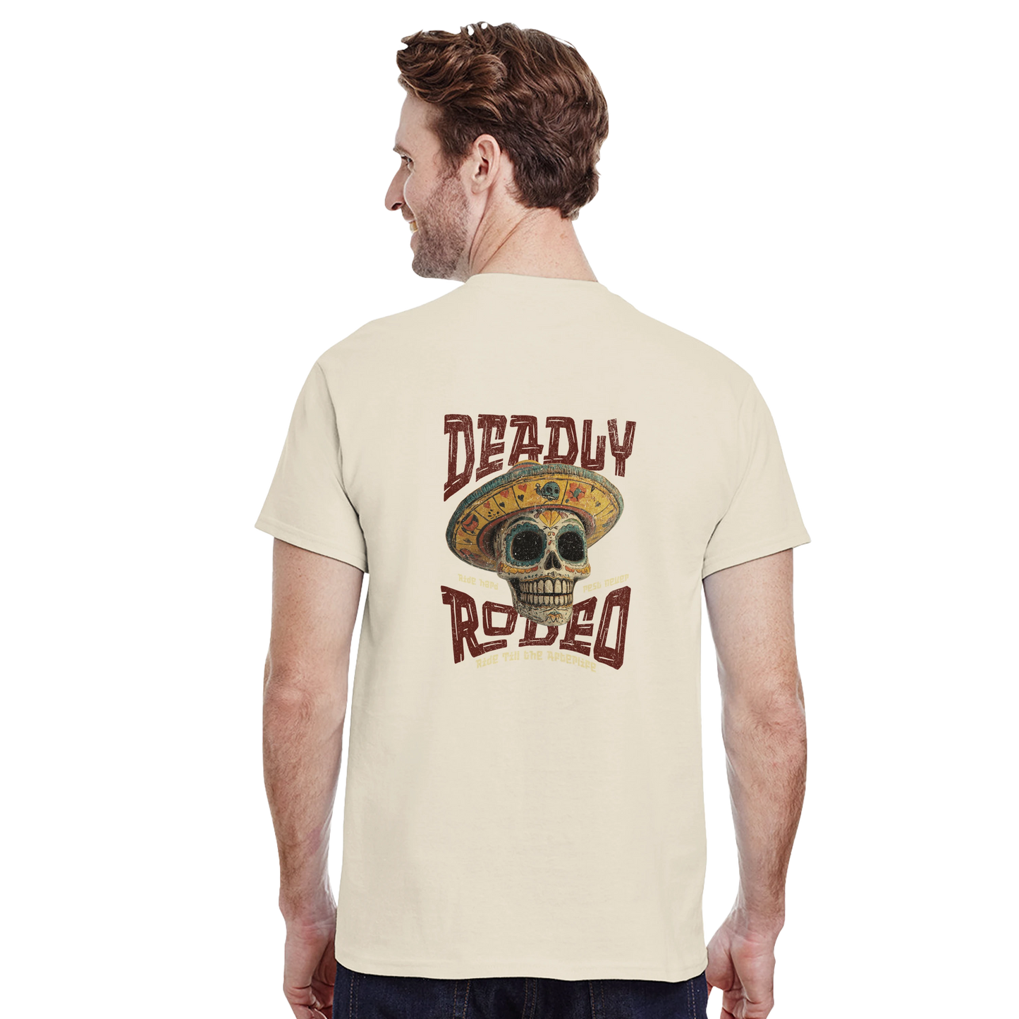 Deadly Rodeo T-Shirt – Skull Sombrero Western Graphic Tee | Ride Hard Afterlife Shirt