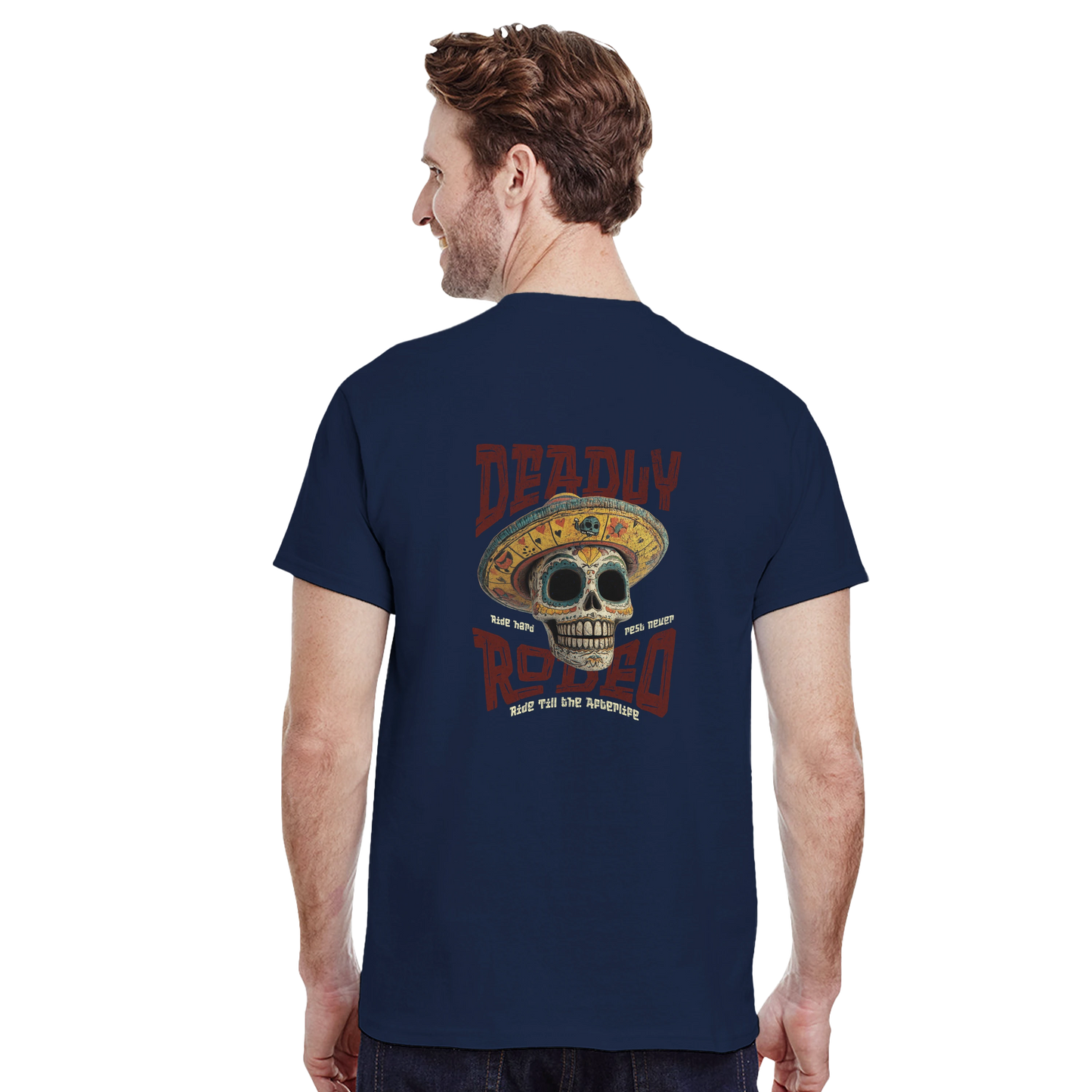 Deadly Rodeo T-Shirt – Skull Sombrero Western Graphic Tee | Ride Hard Afterlife Shirt